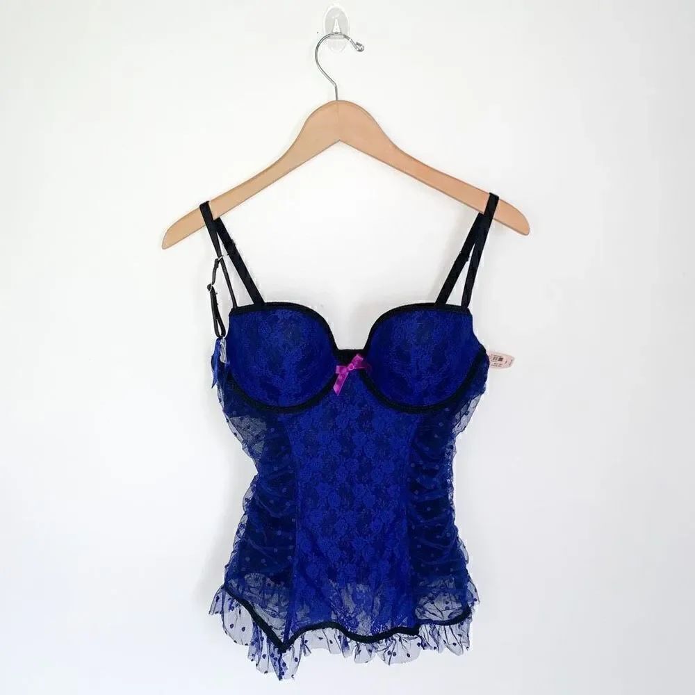 Victoria’s Secret Sexy Little Things Y2K cobalt blue floral and polka dot sheer